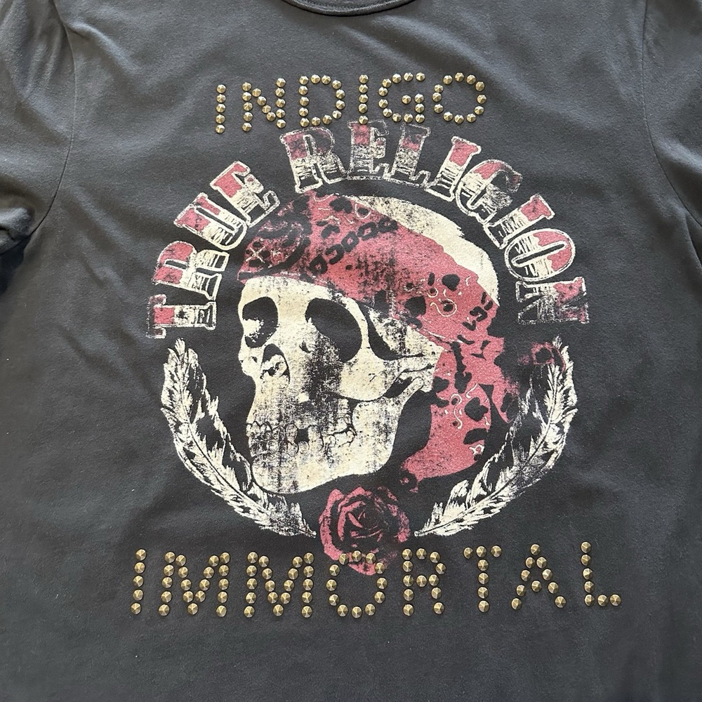 True Religion Studded Immortal Tee Mens Size XXL Black Wash Western - Picture 2 of 8